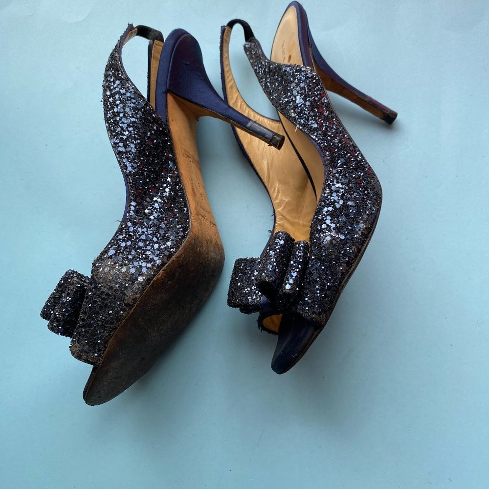 KATE SPADE NEW YORK BOW  GLITTER SLINGBACKS